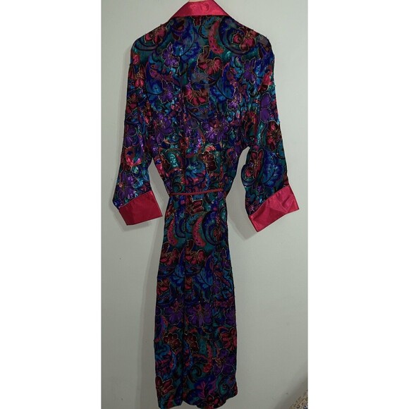 Vtg 90s Victorias Secret Gold Label Robe Dressing Gown Satin Trim Jewel Tone P/S - Picture 6 of 6